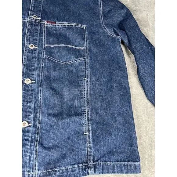 Vtg US Polo Assn Denim Blue Jean Jacket Front Pockets Trucker Mens L - Picture 6 of 12